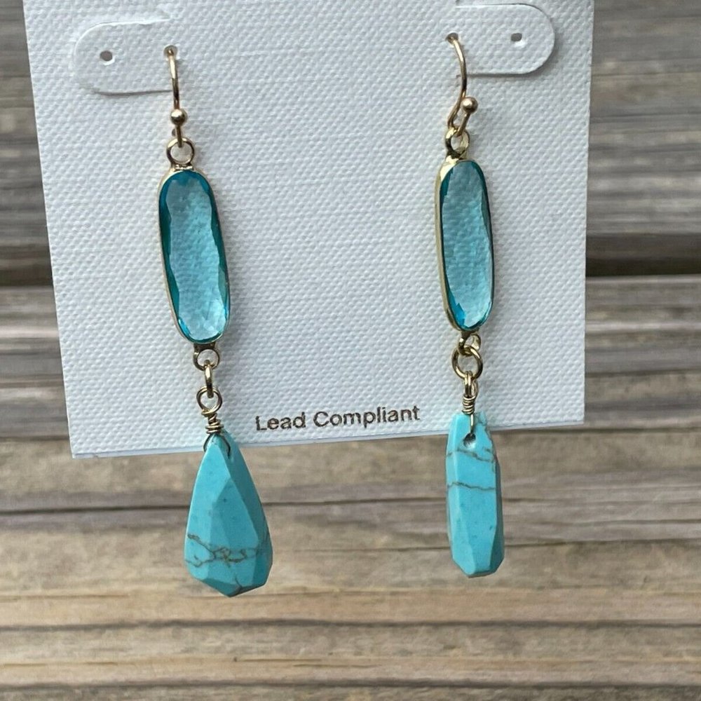 Panacea Earrings Gold Tone Hook wire Turquoise Bead Drop/Dangle Women Ear Jewelr - Picture 6 of 9